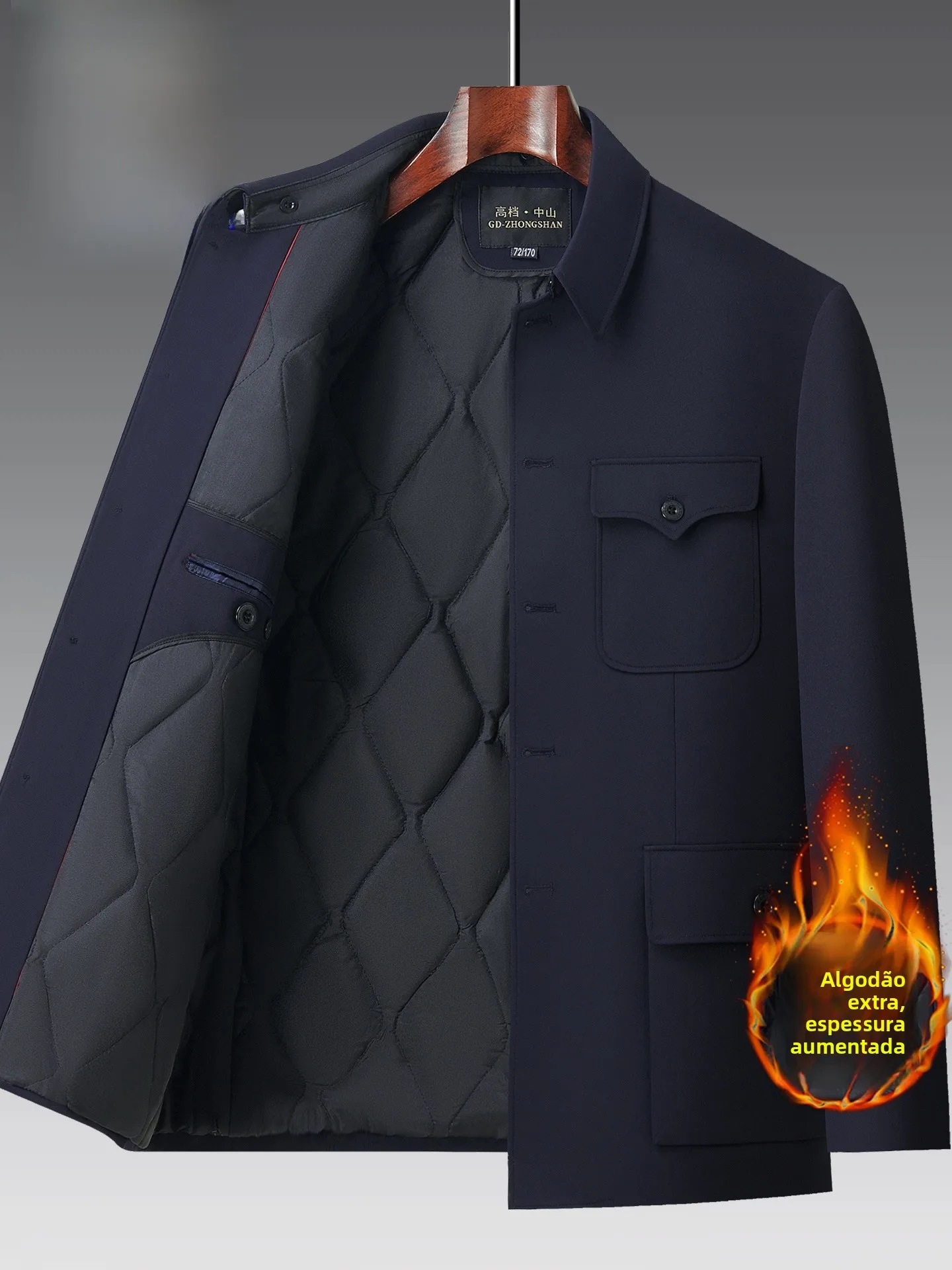 thickened-traditional-style-men's-coat-wooden-duck-dad-grandpa-50-60-70-years-old-winter-casual-polyester-fiber-pure-color