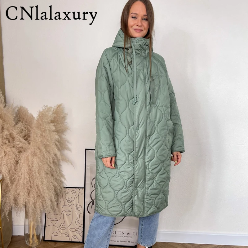 Jaqueta parka feminina, casaco longo casual com capuz folgado