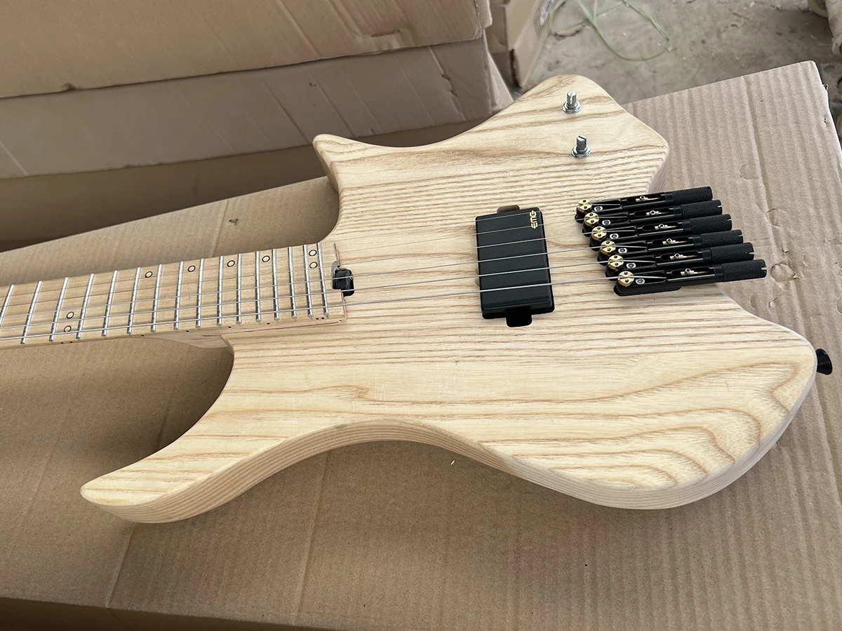 Factory Headless No Paint Fanned Frets 6 Strings Electric Guitar Maple Fretboard Fretboard Ash Body Active Customizable