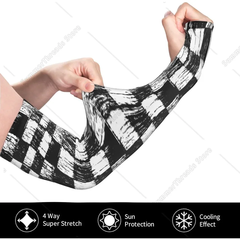 Mangas refrescantes de rejilla de tablero de ajedrez, cubierta de brazo de protección solar, manga de campaña de seda de verano, funda para exteriores