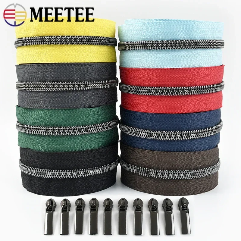 2/3/4/5M Meetee 5# Nylon Coil Zipper Tape + Zippers Slider Head for Garment Sewing Zip Closure Repair Kit Replacement Accessorie