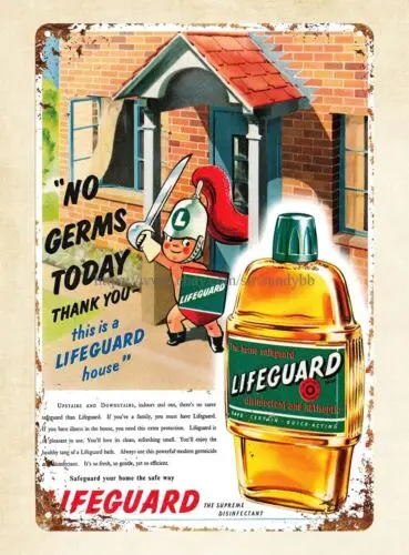 Lifeguard disinfectant antiseptic 1952 metal tin sign indoor bedroom ideas