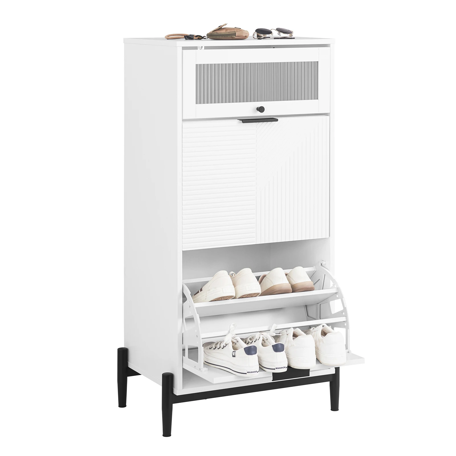 SoBuy FSB95-W Scarpiera a 2 patta scarpiera scarpiera stretta con 4 superfici per ripiani cassettiera per scarpe Bianco 59x115x