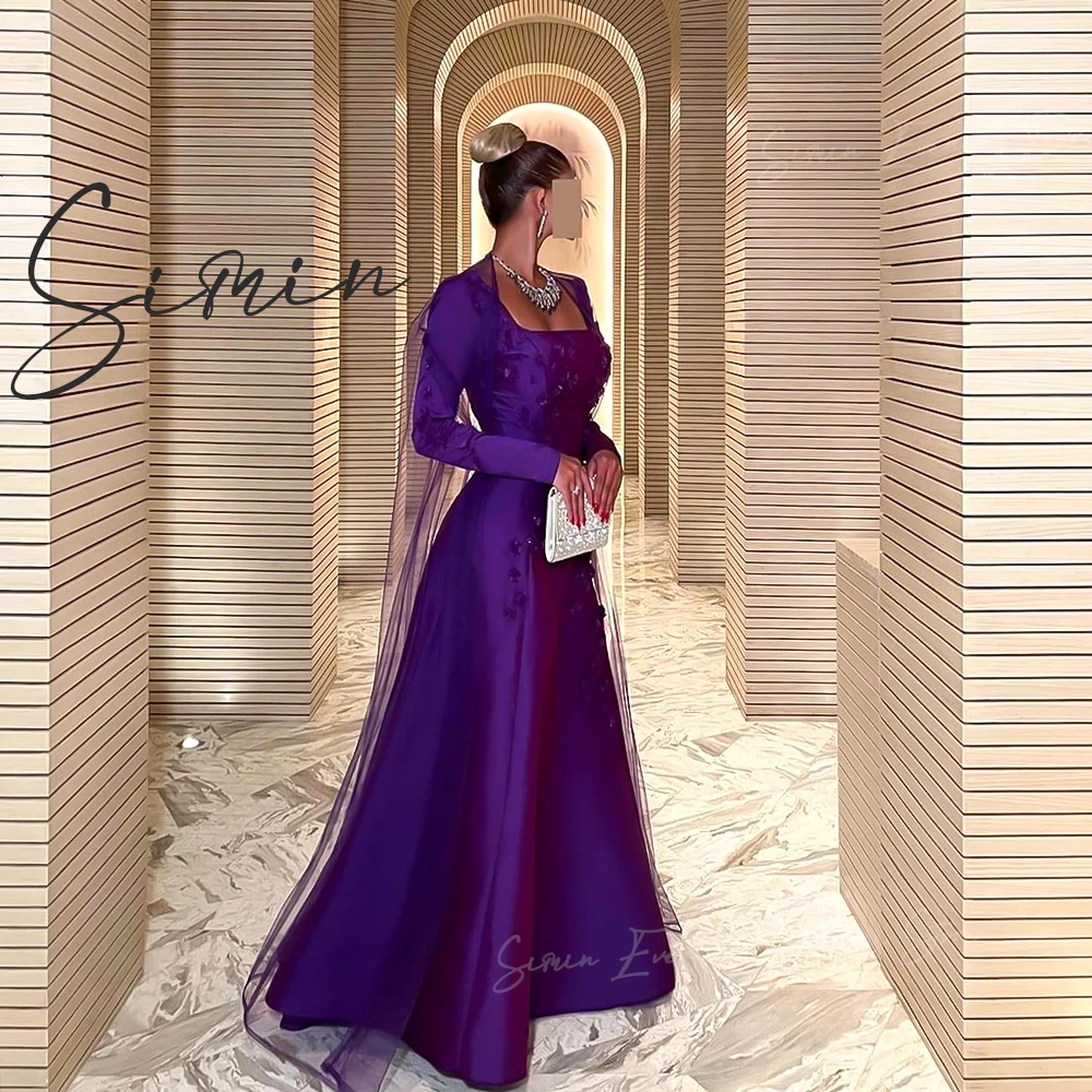 Simin Satin Arabic Long Sleeves Pleated Luxury Appliques Evening dresses Exquisite Mermaid Flowers Formal Party Gowns For Women