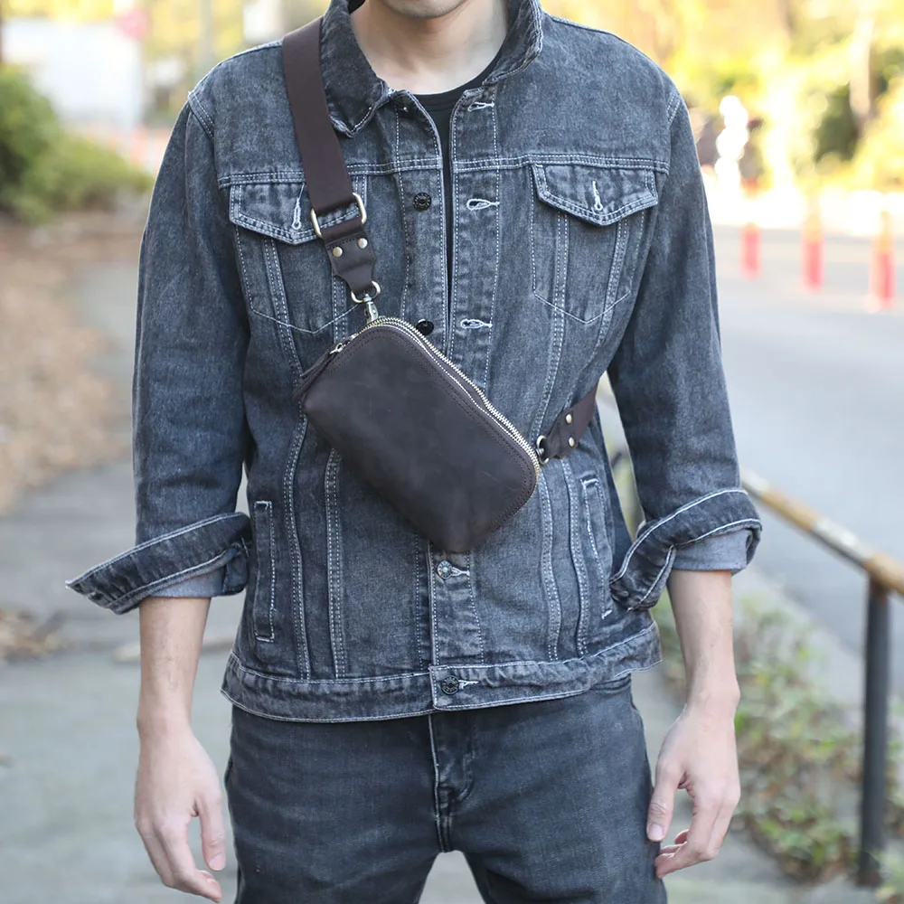 Echte Leder-Umhängetasche für Herren, Multifunktionale Clutch-Tasche, Schlichte Modische Handytasche aus Rindsleder, Oberste Schicht Rindsleder – Detail 3