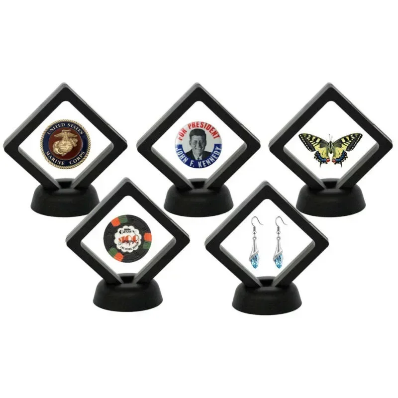 2pcs Coin Frame Penny 90*90mm Decoration Black Plastic Floating Display Holder Box Stand Collection Protection