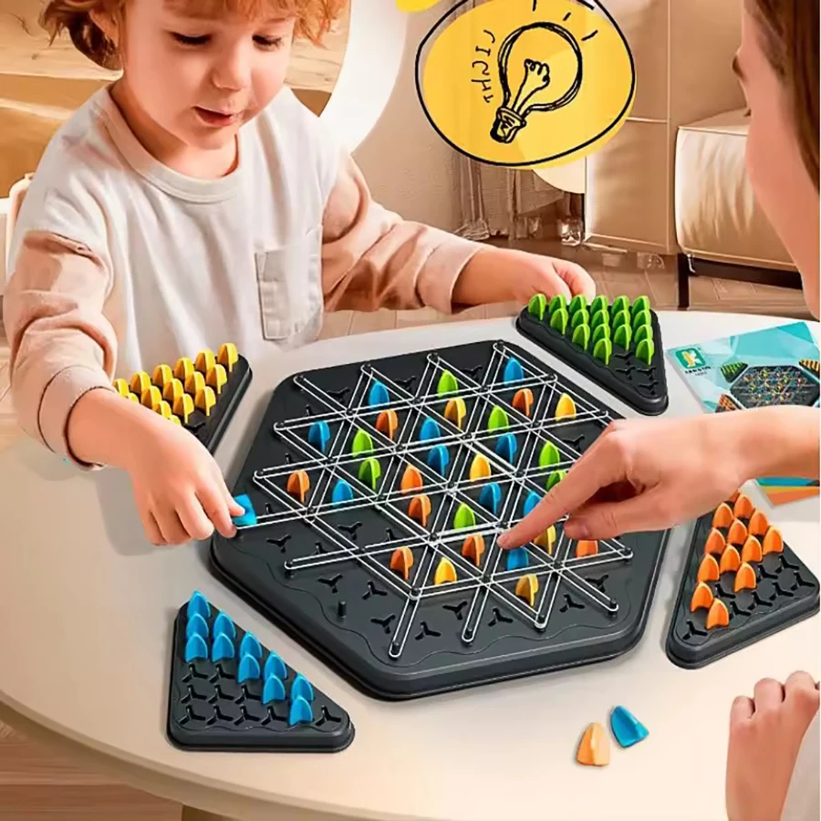 

New Geometry Chain Chess Puzzle Triangle Chess Desktop Game Rubber Band Training Family Interaction Exercise Thinking Toys Gift