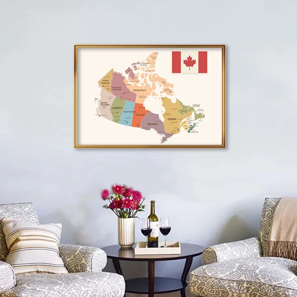 

59*42cm The Canada Political Map Vintage Poster Canvas Painting Wall Art Prints School Supplies Classroom Living Room Home Decor