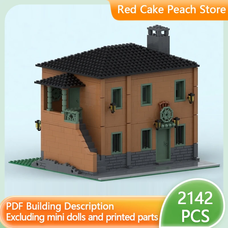 

Городской вид на улицу, модель MOC, строительные кирпичи, желтый дом для рисования, модульная технология, детские праздничные подарки, сборка игрушек, костюм