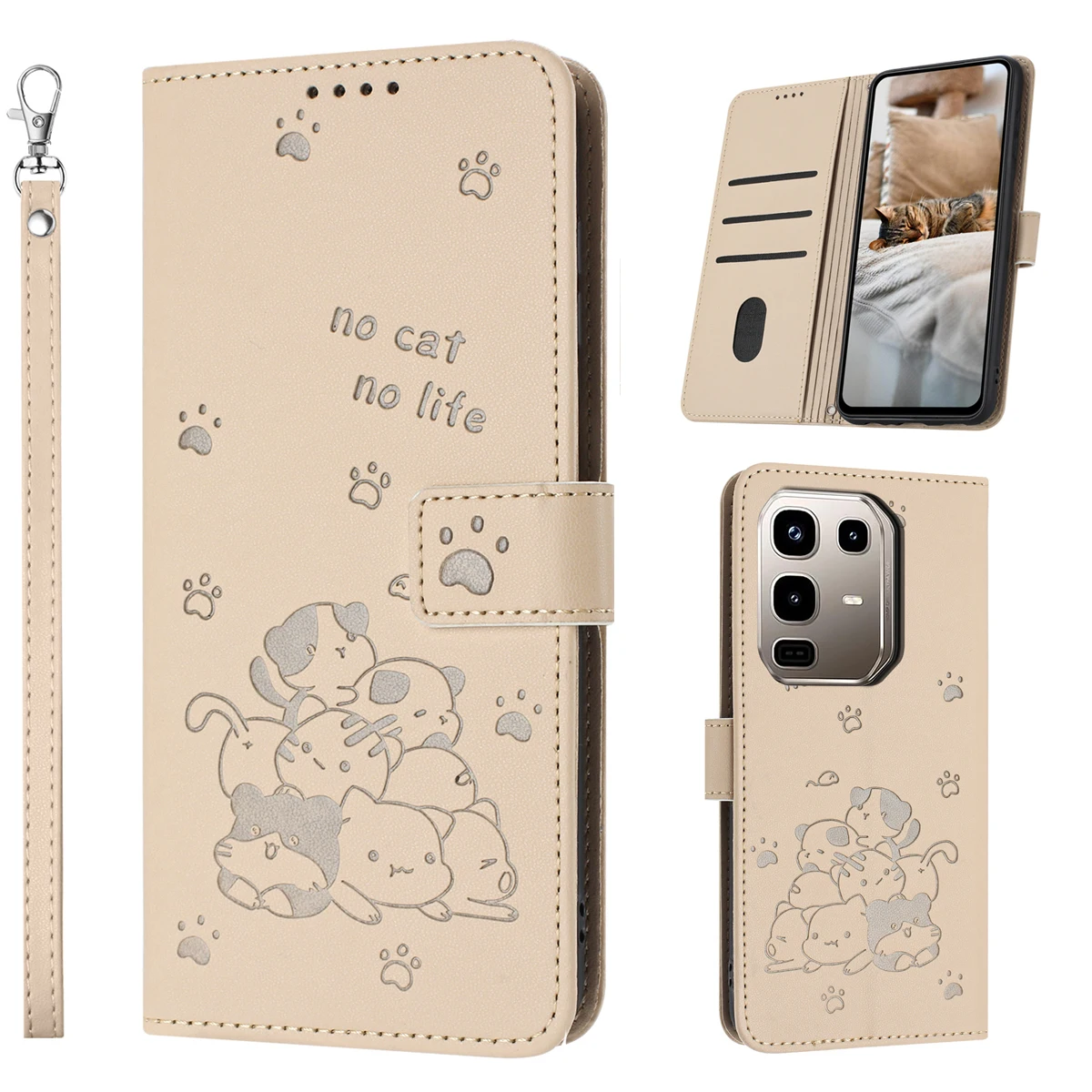 

Флип-кожаный чехол для телефона XIAOMI 15 14 Ultra 14T POCO F7 Ultra M7 M6 X7 Pro F6 M6 Plus C71 C75 Чехлы с тиснением Kitten Cover