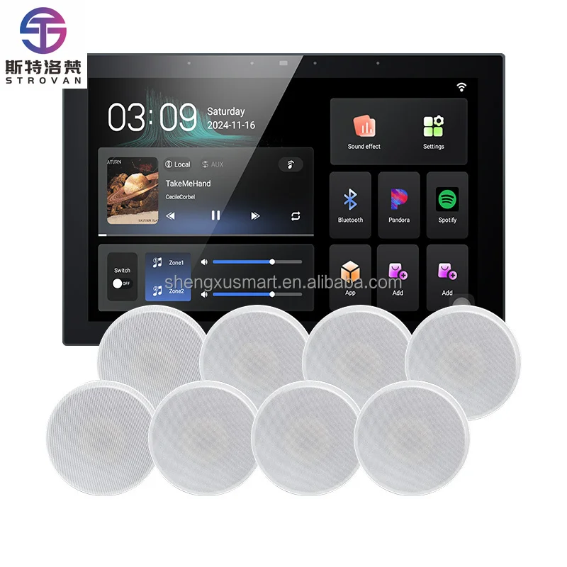 

10-Inch Aluminum Wall Amplifier Automation Independent Music back Two Zones Control System 6 Languages Switching Anytime