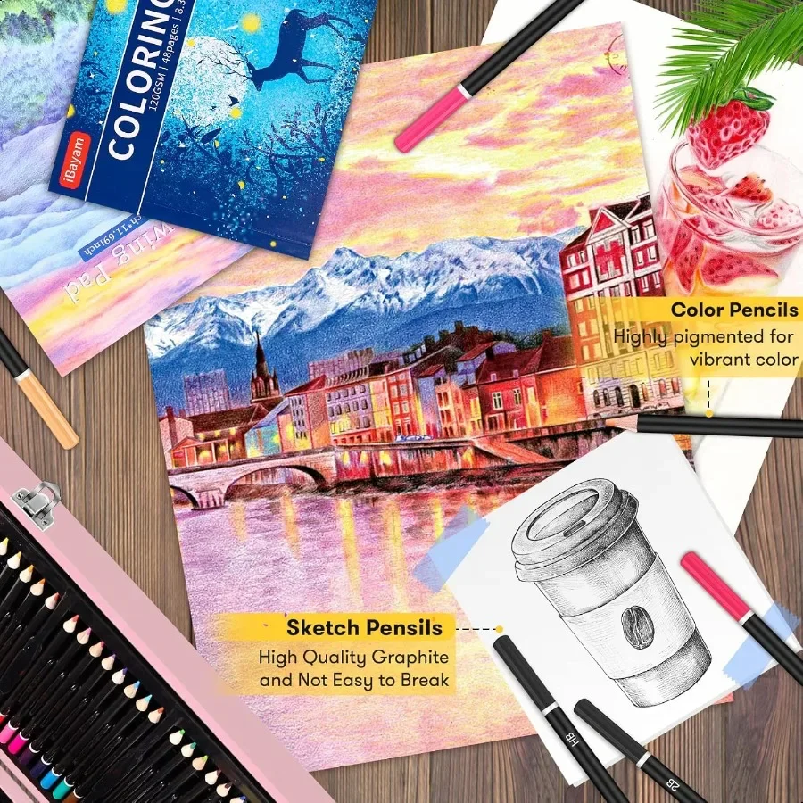 Regali per arti e mestieri per adolescenti di 614 anni Ragazze Roba alla moda Confezione da 150 kit di set artistici con 2 quaderni per schizzi Libro da colorare 24 colori Pe