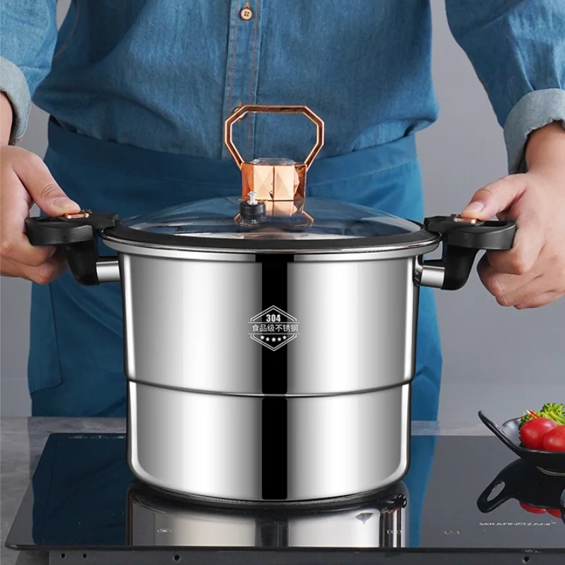 High-quality 304 Stainless Steel Micro-pressure Pot for Multi-purpose Cooking with Induction Cooker and Gas Stove