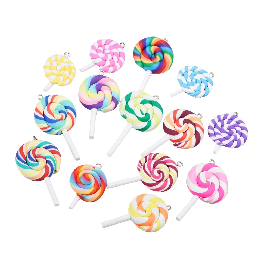 20 Pcs Lollipop Pendant Lollipops Polymer Clay Charms Candy Pendants Jewelry Bag Ornament DIY Simulated Key Chain