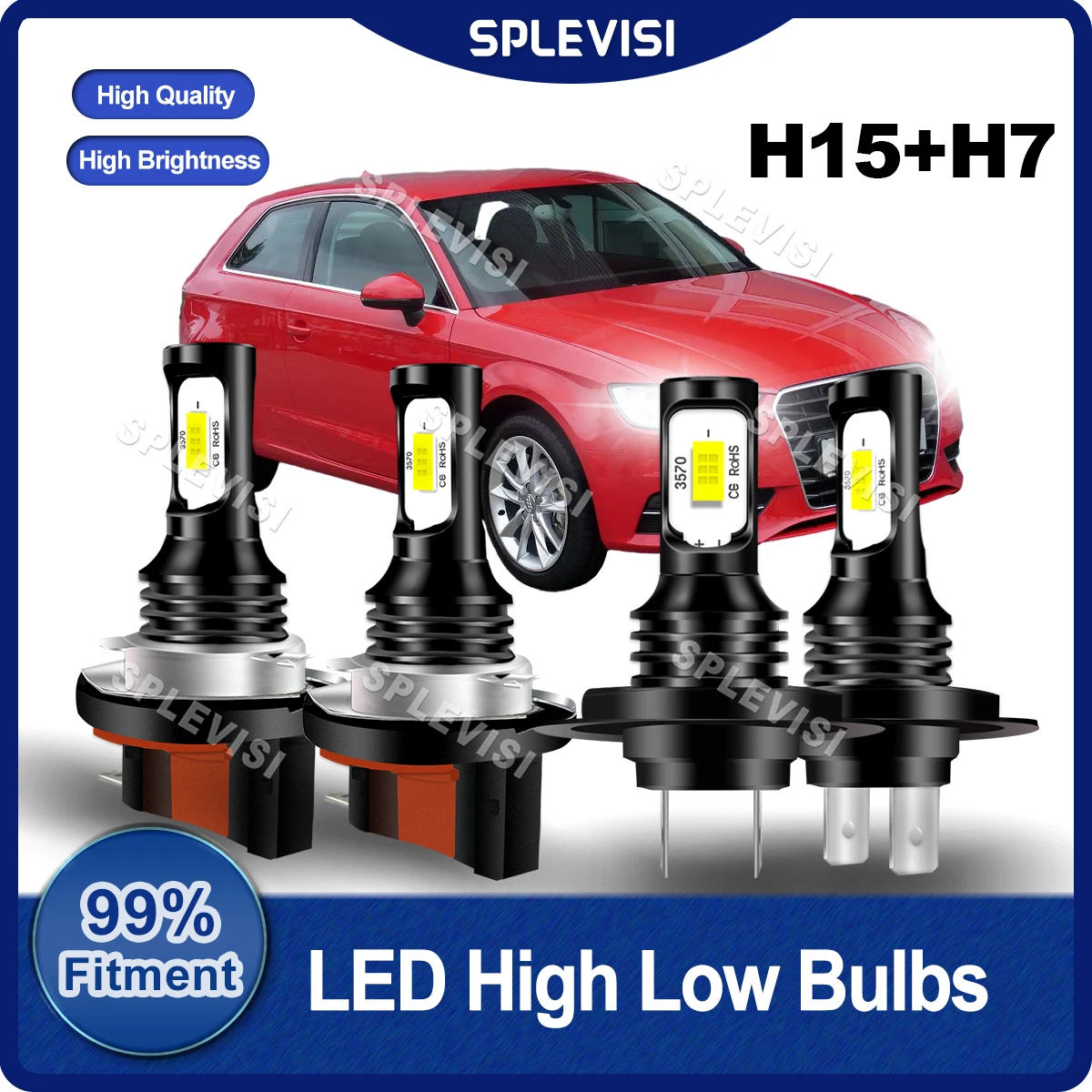 SPLEVISI LED H15 High Beam/DRL+H7 Low Beam 9V-36V 70W For Audi A3 8V7 8V1 8VM 8VA 2012 2013 2014 2015 2016 2017 2018 2019 2020