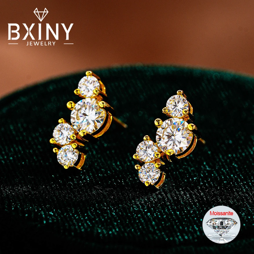 

Серьги-гвоздики BXINY D цвета с муассанитом, 100% серебро S925, выращенные в лаборатории бриллианты, серьги-гвоздики для женщин, свадебный подарок, ювелирные изделия, сертифицированные GRA