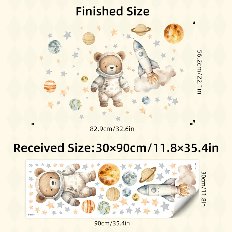 Cartoon Space Astronaut Bear Wall Stickers for Kids Room Decoration Bedroom Removable PVC Wall Decals Children Home Decor