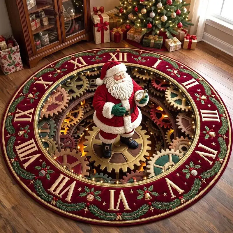VIKAMA 3D Optical Illusion Round Santa Claus Rug, Non-Slip Living Room Decorative Rug, Christmas Party Home Decor