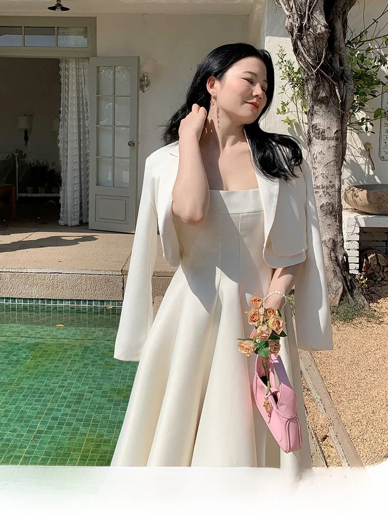 

ML Jasmine плюс размер ort Костюм Jaet Весна 2025 Sli Универсальный повседневный костюм больших размеров Корейский однотонный костюм для поездок на работу