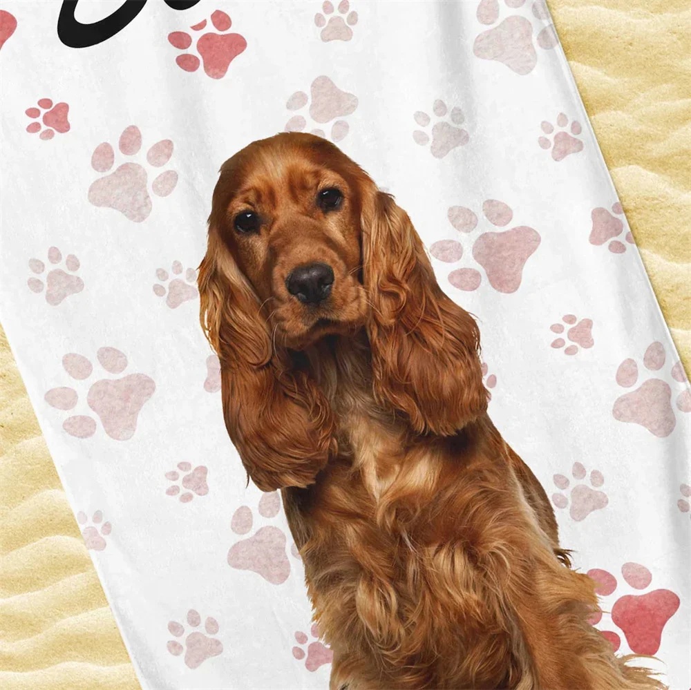 Pet Photo And Name Beach Towel Personalized, Summer Gift For Animal Lover, Pool Party, Dog Mom Gift, Summer Vibes,Animal Print