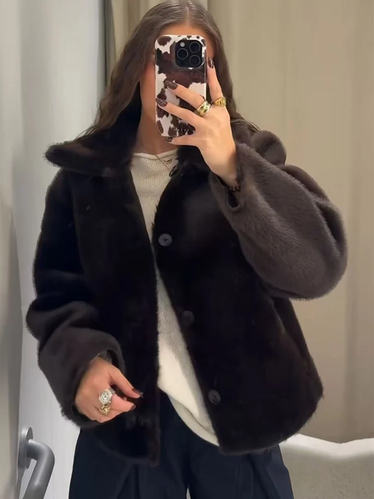 TFMLN Frauen Reversible Leder Jacken Mode Winter 2025, Kunstpelz PU Doppelseitiger Kurzmantel Weibliche Neue Warme Outer