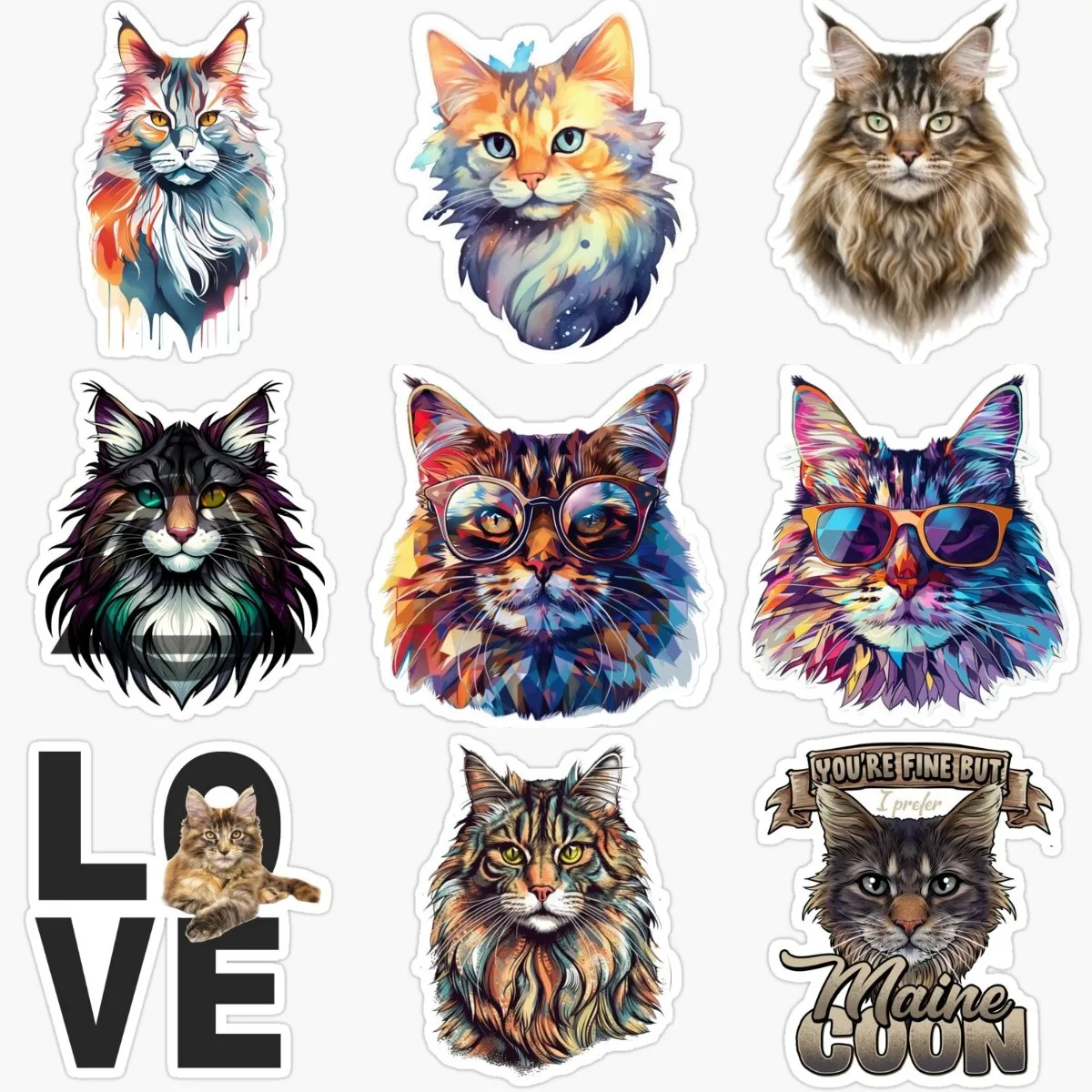 Creative Cat Maine Coon Cat Cute Pets PVC Material Stickers for Decorate Car Van Motorcycle Bicycle Wall Decal