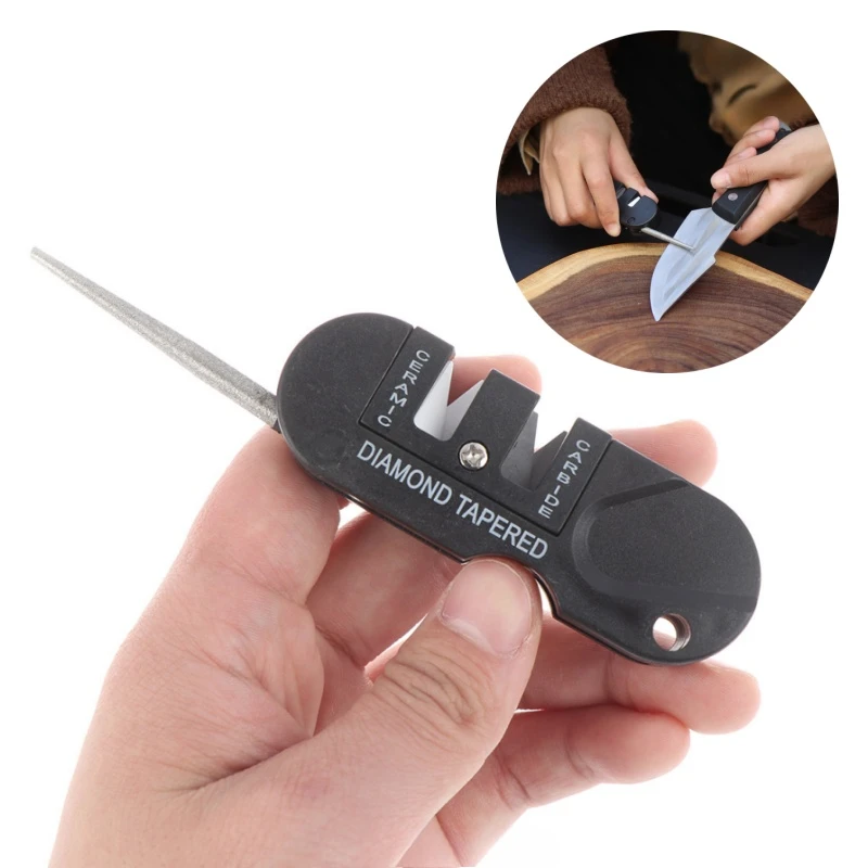 4-in-1 المحمولة التنغستن السيراميك كربيد سكين المشحذ مبراة شحذ خطاف الصيد جيب الماس أداة مخيم تنزه في الهواء الطلق