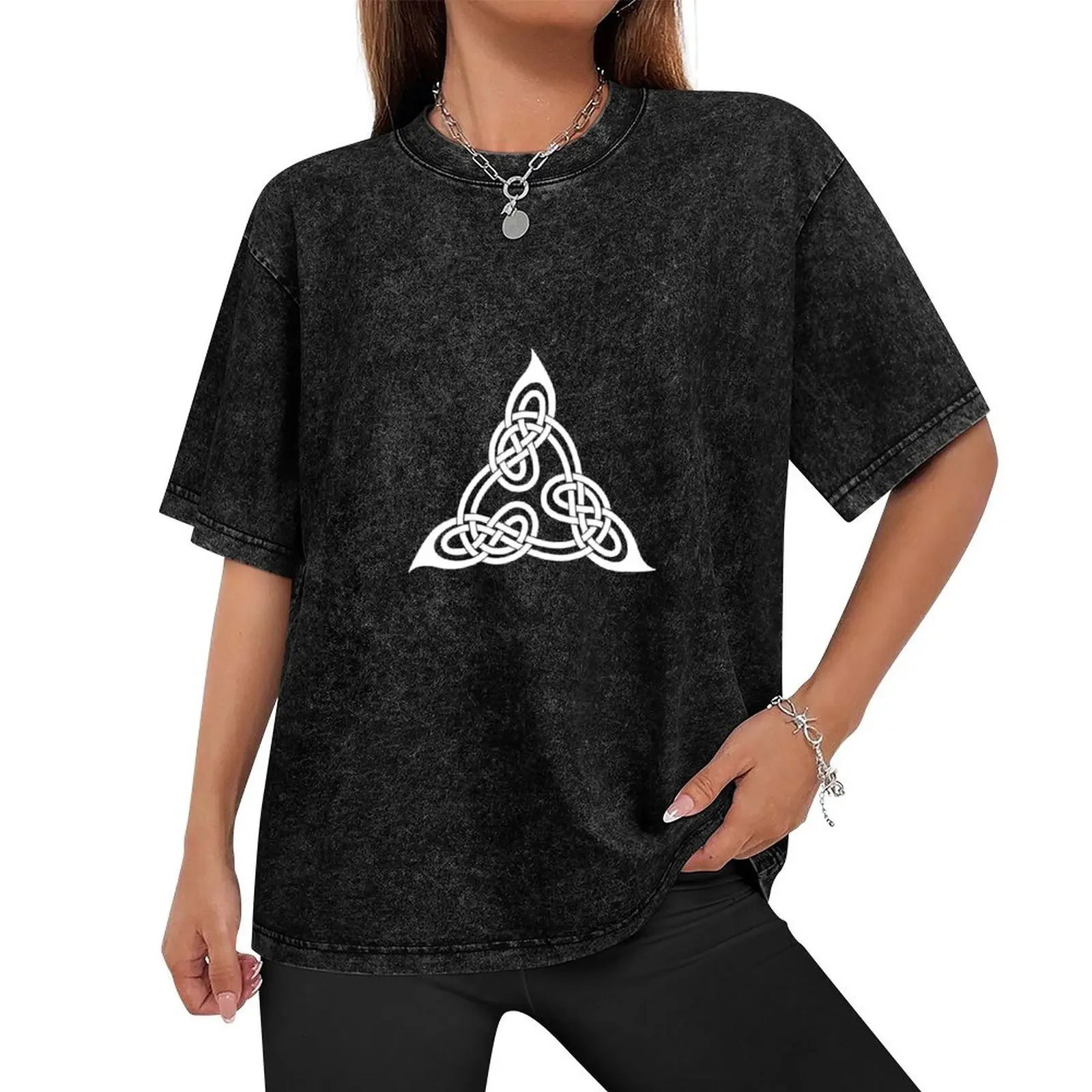 white celtic knot forming a triangle T-Shirt designer shirts anime vintage t shirts mens graphic t-shirts big and tall