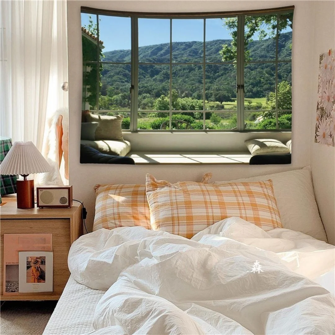 Background cloth bedroom room renovation window dormitory bedroom room fake landscape hanging cloth wall tapestry