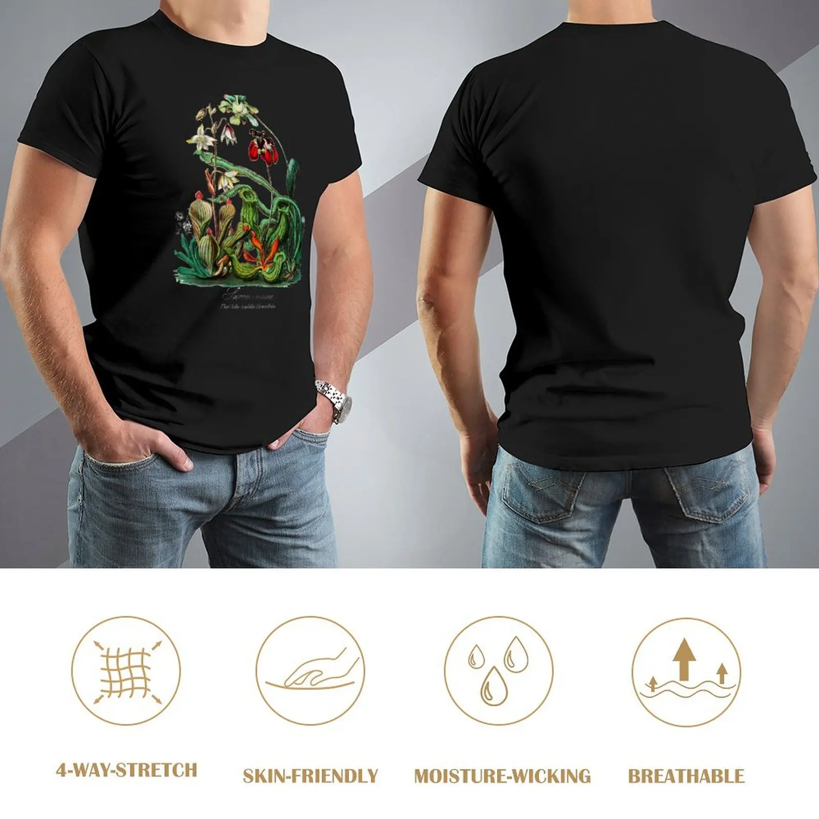 Kaus grafis tanaman karnivora Vintage Sarracenia Botanical T-Shirt kaus ukuran besar kaus grafis pria