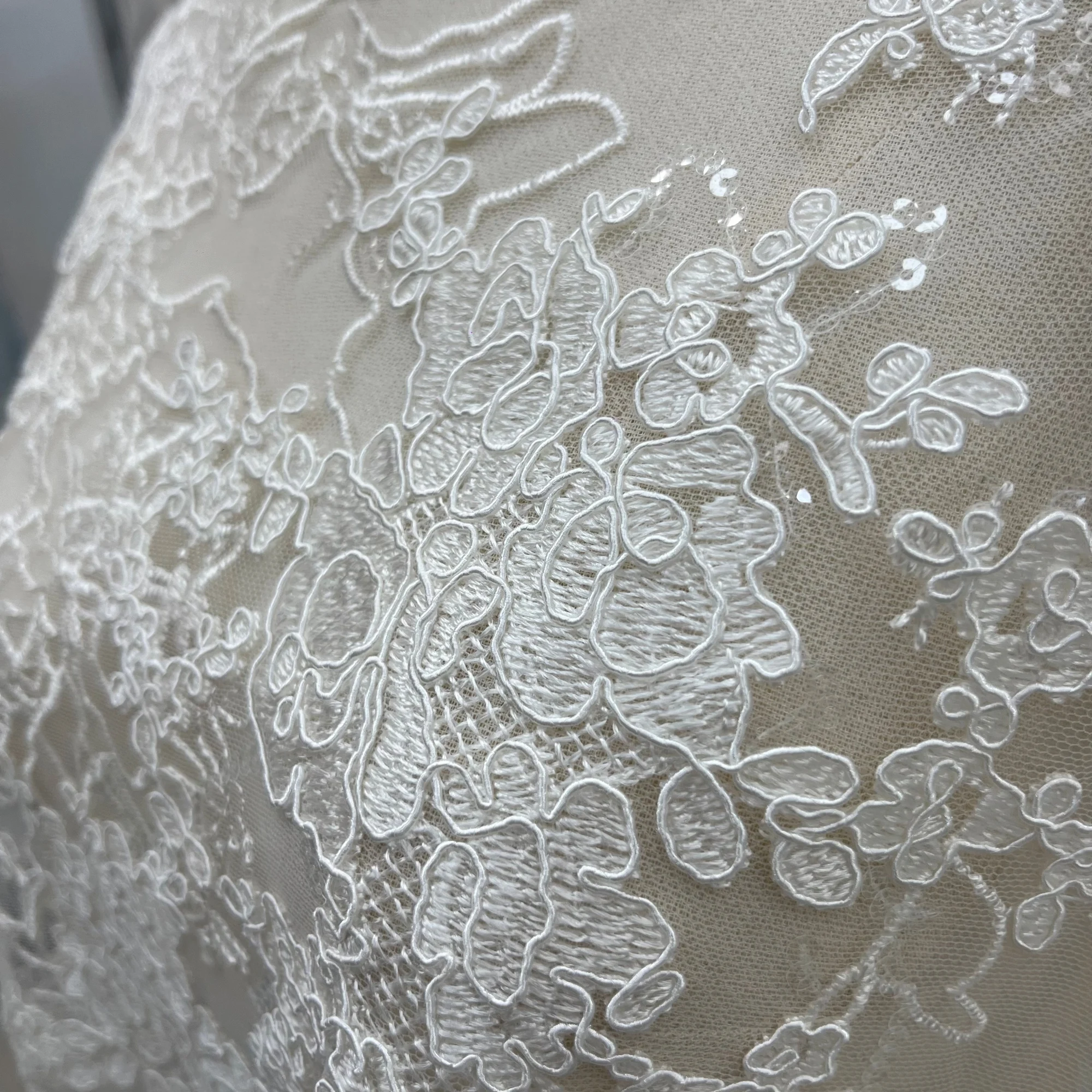 1 Yard New Trendy Sequined Tulle embroidery, Suitable for Wedding Dress Fabrics, Custom-Made Women's Clothing Fabrics