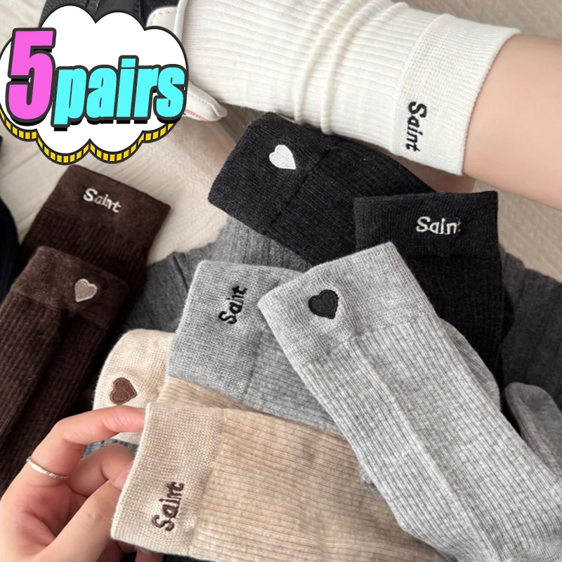 

Носки Love, детские женские носки, весенне-осенние носки из чистого хлопка, модные корейские AB асимметричные спортивные длинные носки-трубочки