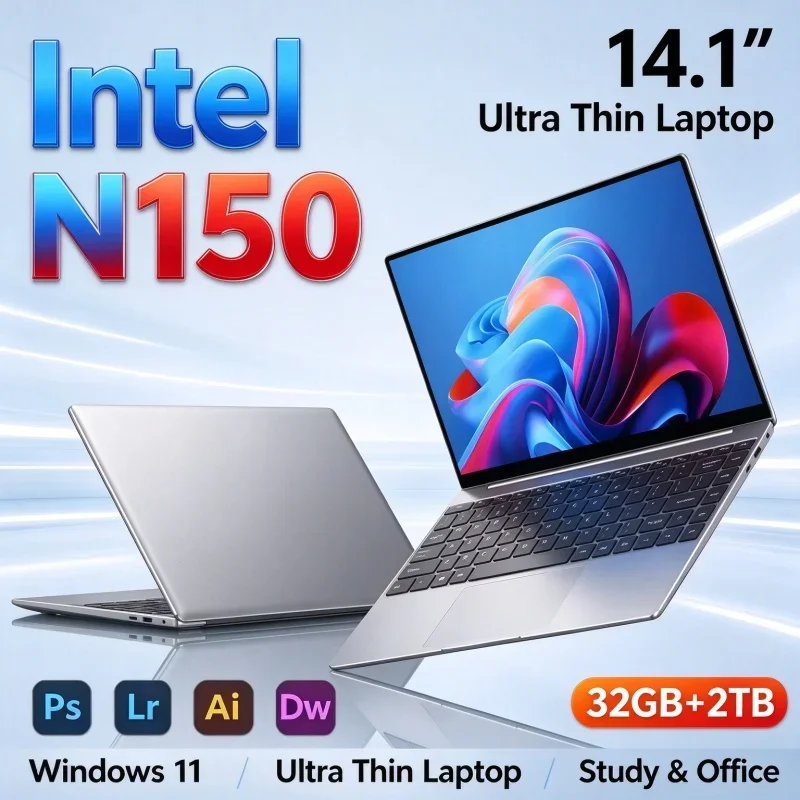 Portable Notebook 14.1'' Inch Laptop Intel N150 Gaming Notebook PC Windows 11 Computer For Home Office Student Study Daily Work