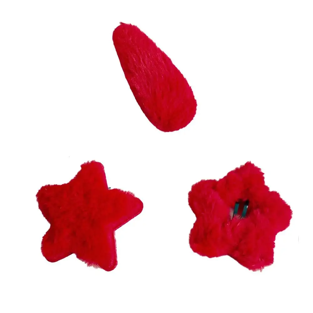 

1pair Waterdrop Plush Star Hair Clips Red Color Korean Style New Year Hairpins Hair Accessories Hair Side Clip