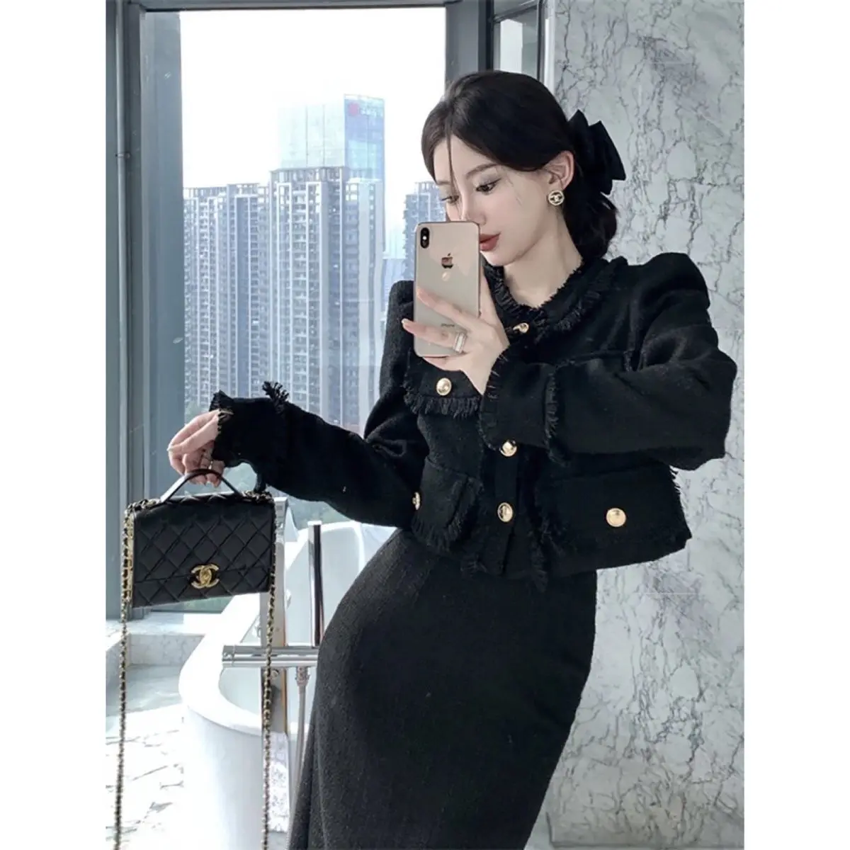 UNXX Autumn French-style Chic Short Jacket + Half-skirt Two-Piece Set Elegant Dress  for Women with A Long Skirt High Quality