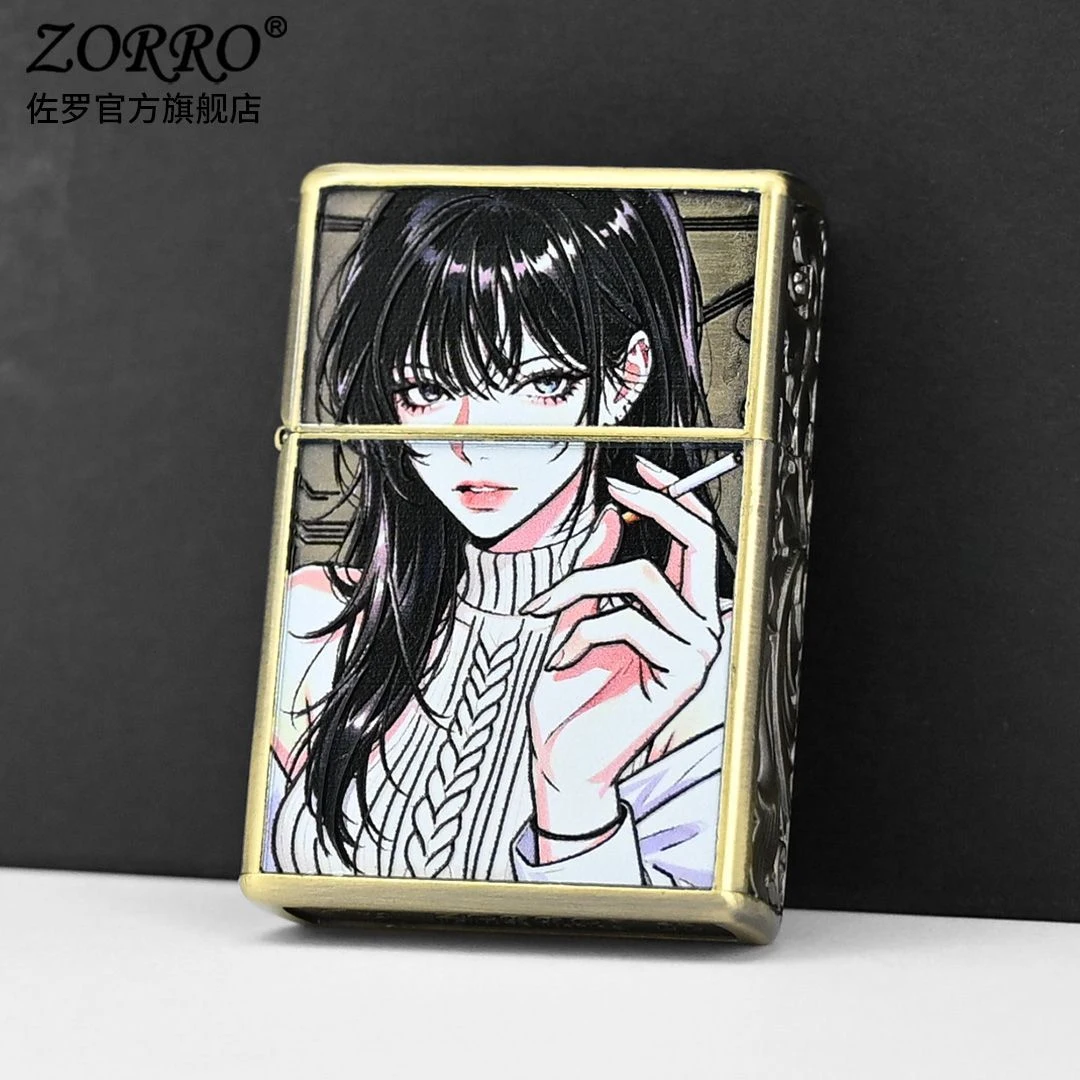 2026 New ZORRO Genuine Windproof Kerosine Lighter, A Light Luxury and High-looking Creative Gift for Young Bronze Girls