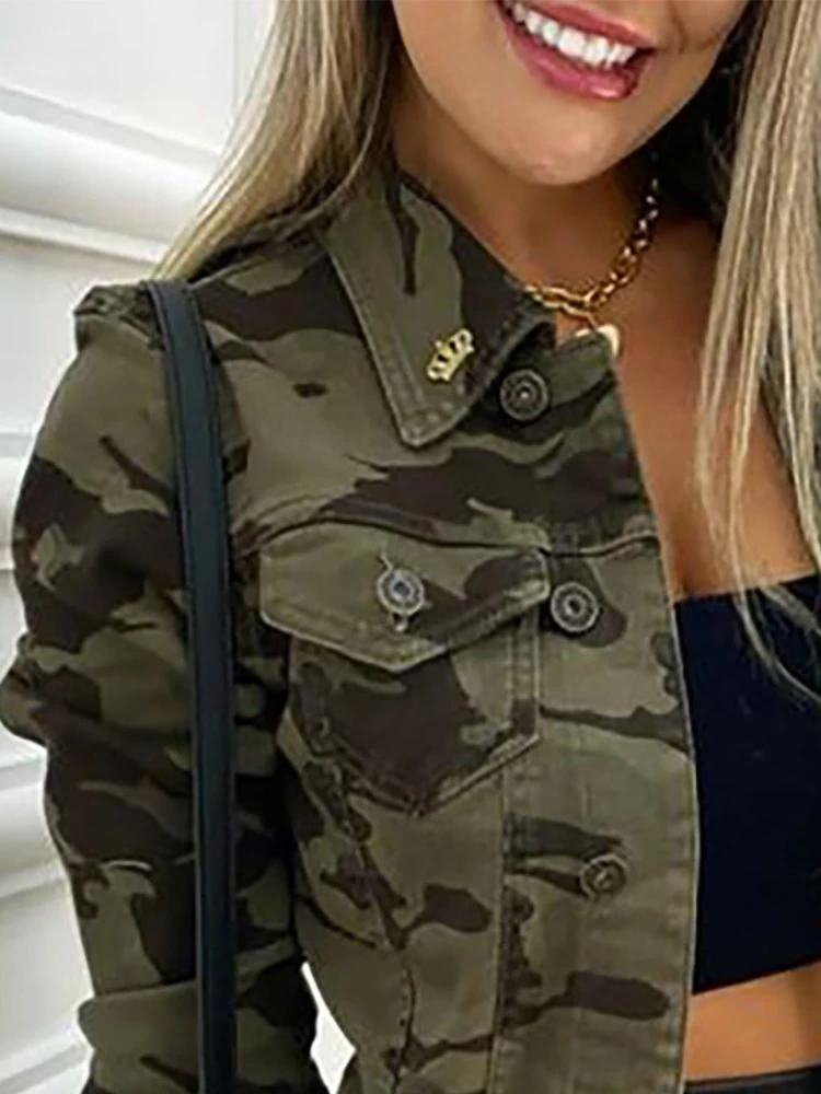 Chaqueta de camuflaje para mujer, abrigo de diseño con bolsillo