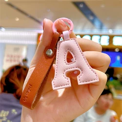 Leather Pu 26 Letters Keychain Simple Solid Color Key Ring Purse Schoolbag Ornaments Business Car Key Holder Alphabet Keychains
