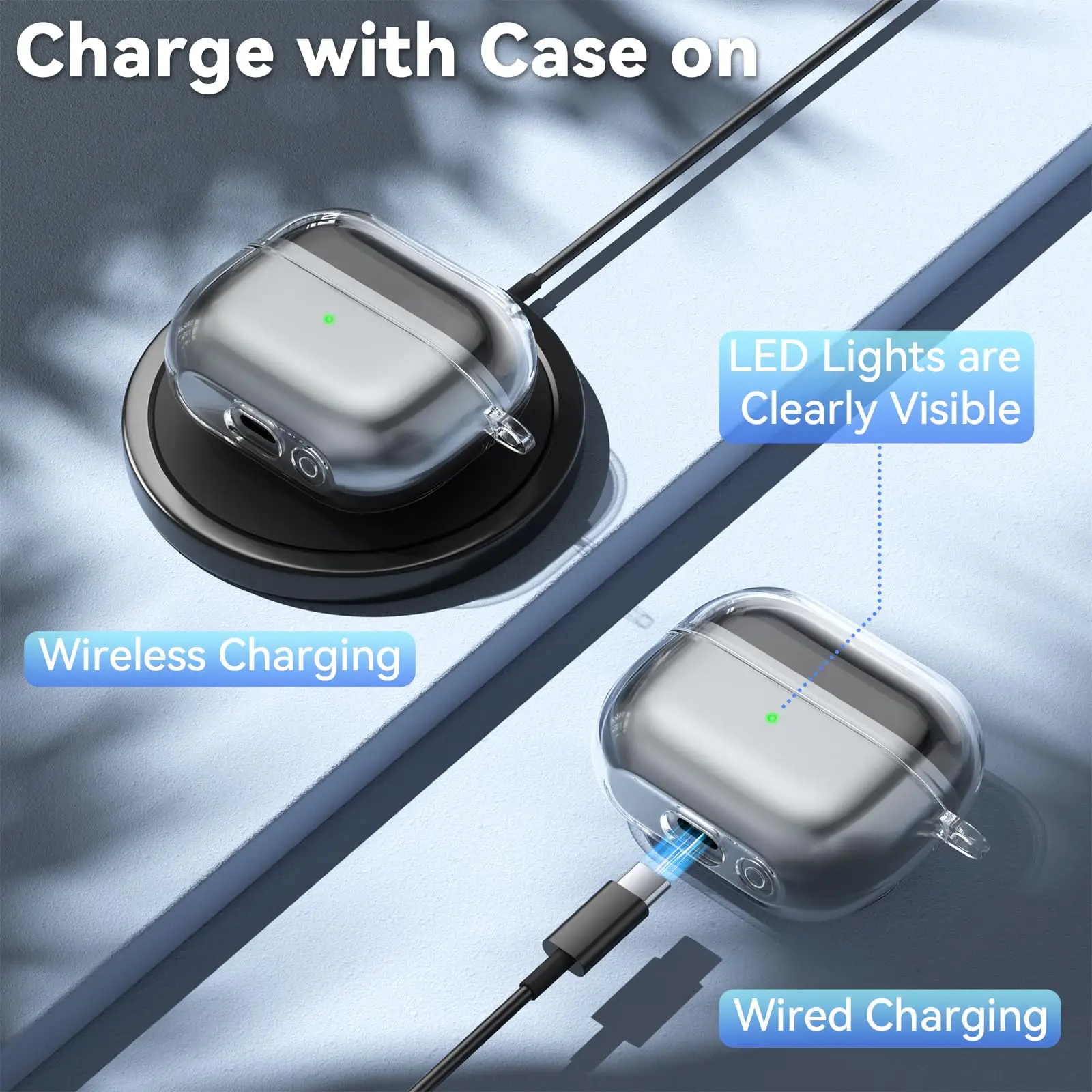 لهاتف Samsung Galaxy Buds 3 Pro & Buds 3، غطاء حماية من السيليكون الناعم مع حلقة تسلق للرجال والنساء (شفاف)