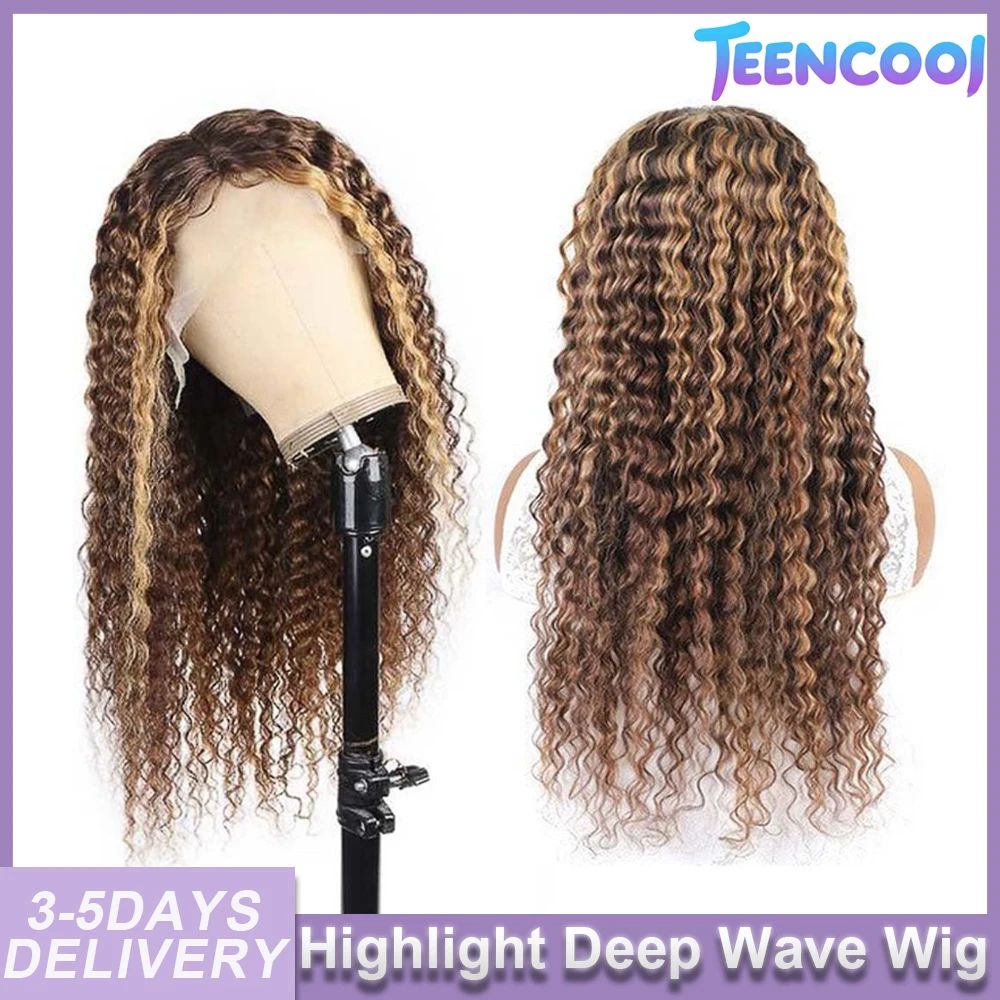 

Deep Wave 360 Full Lace Wig P427 Highlight Human Hair Wig Water Wave Curly Wig 30 32 34 Inches 13x6 Hd Lace Front Human Hair Wig