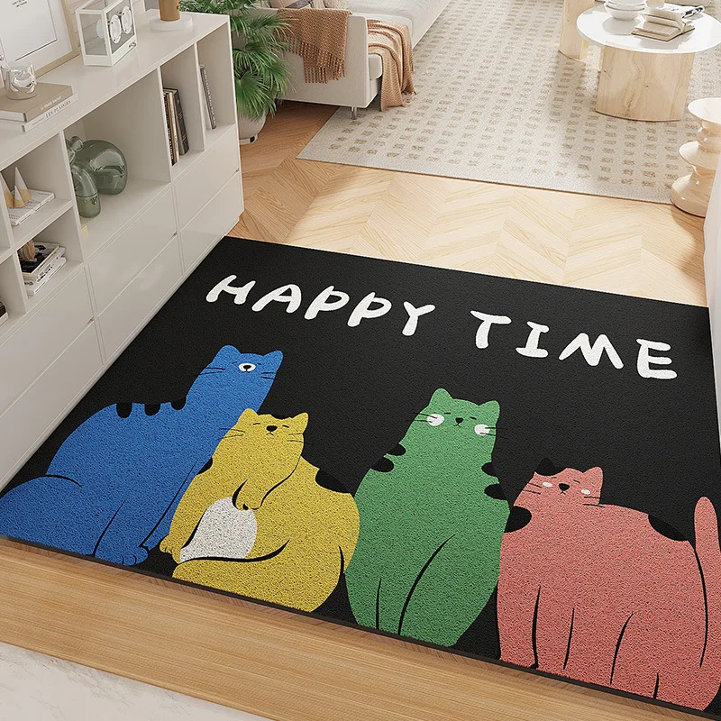 Welcome Entrance Door Mat, Cartoon Happy Puppy, PVC Material, Non-Slip Carpet, Silk Circle Scuffing