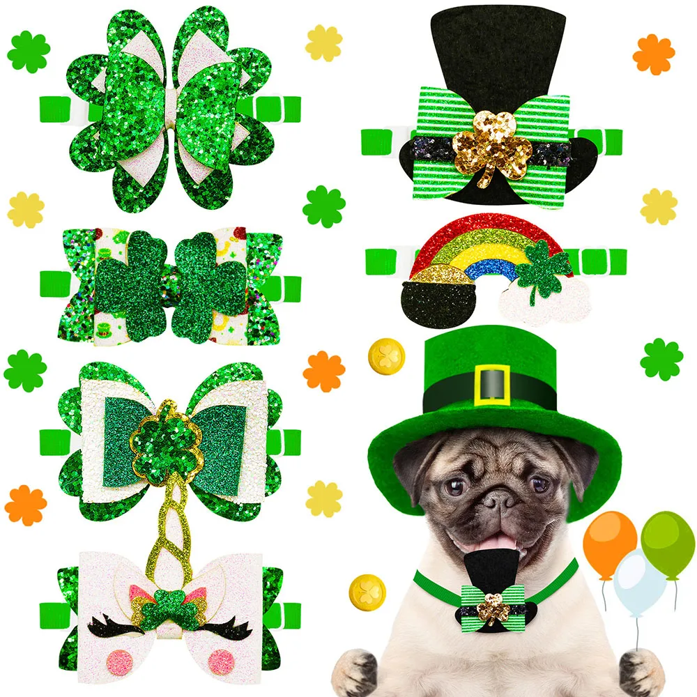 Pajaritas de San Patricio para perros pequeños y gatos, accesorios de aseo para perros pequeños, color verde, 30 piezas, novedad