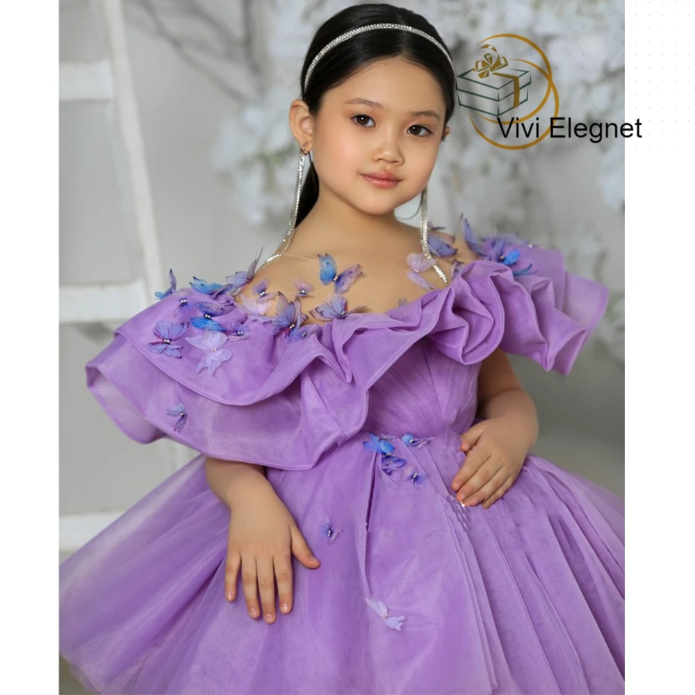 Charming Purple Baby Dresses For 2022 with Butterfly Tutu Soft Tulle Christmas Gown New Arrived Sleeveless فساتين اطفال للعيد