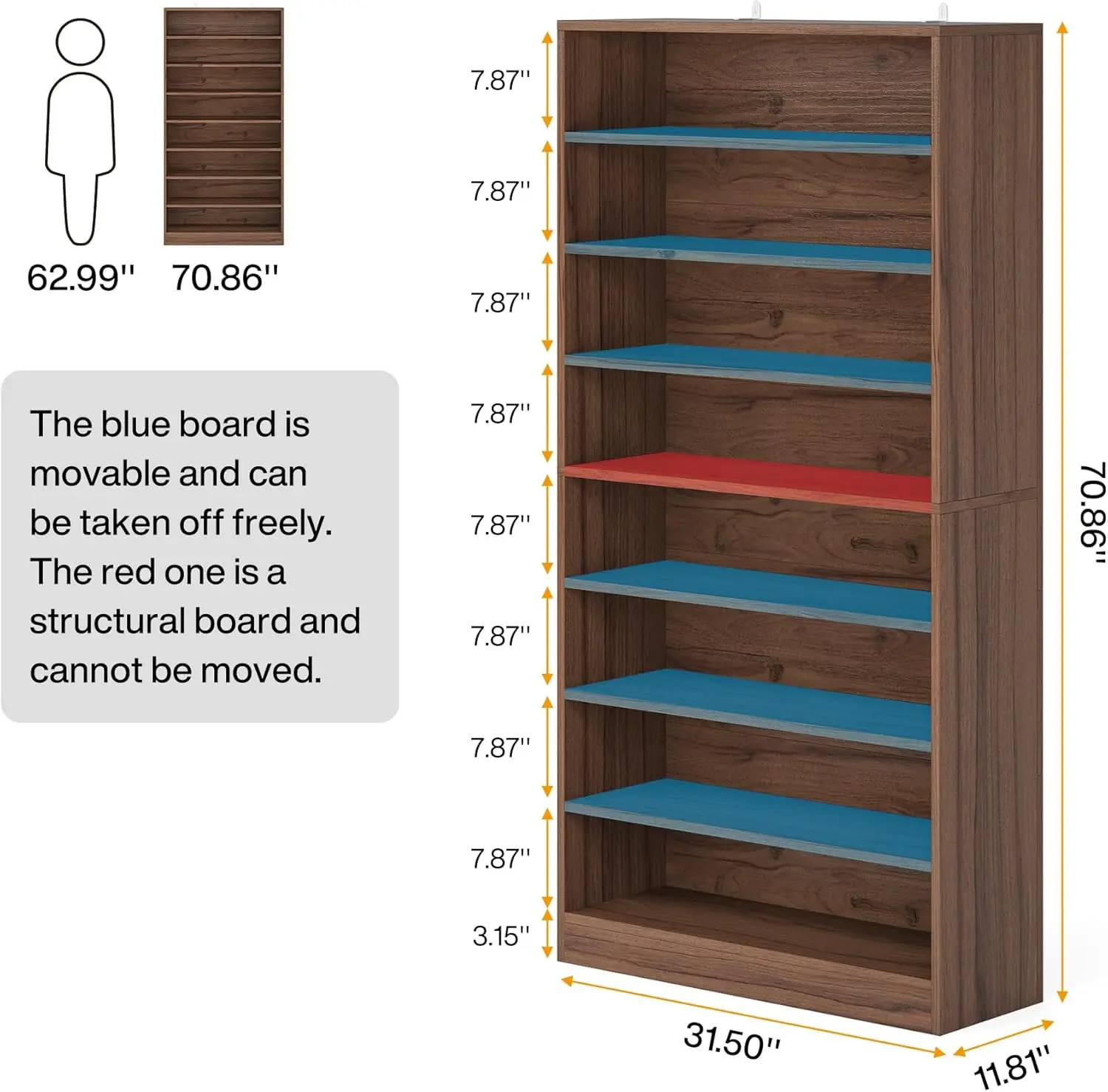 Tall Shoe Cabinet, 9-Tier Heavy Duty Wood Storage for 40-45 Pairs, 70.8'' Freestanding Cabinet with Open Storage