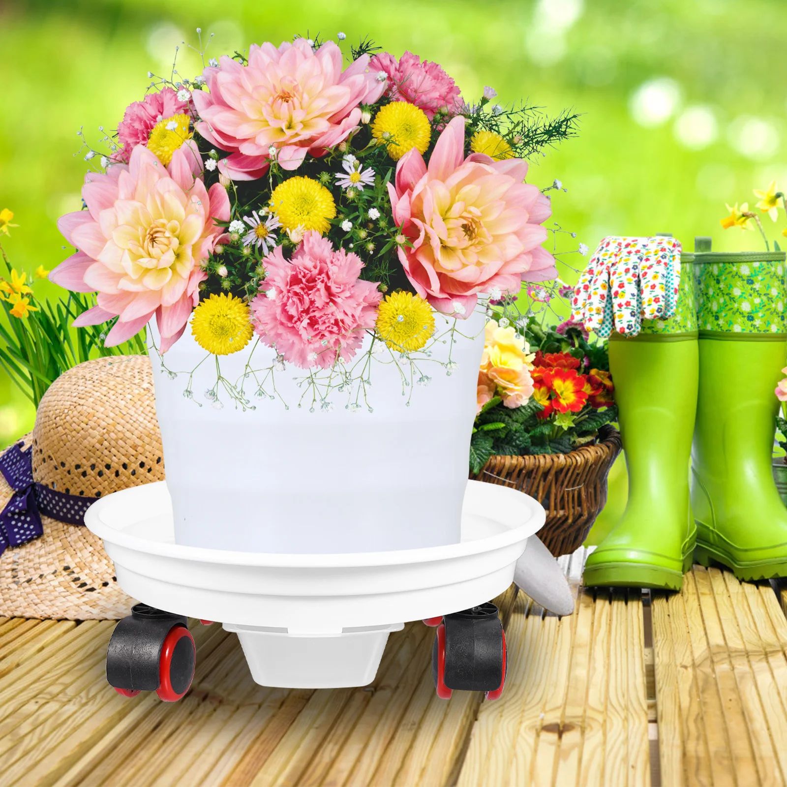 

1pc Heavy Duty Swivel Wheel Plant Round Flowerpot Holder Base Leak Proof Durable Movable Tray For Indoor Outdoor Use Garden