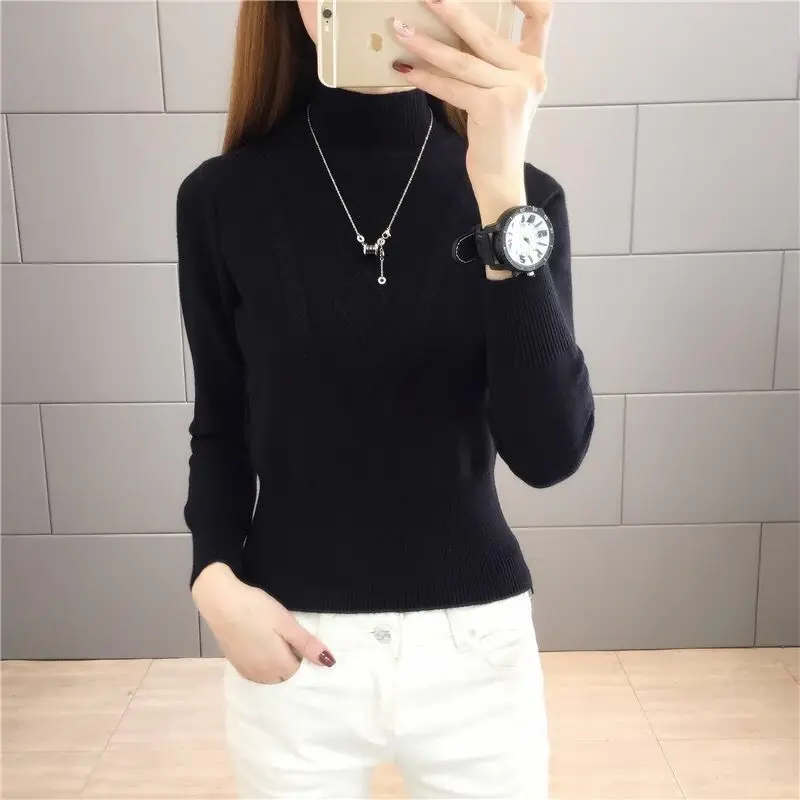 Fashion Autumn and Winter New Women\'s Half-turtleneck Pullover Sweater Women\'s Knitted Base Shirt Slim-fit Sweater Top