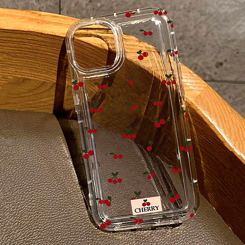 For iPhone 16 17 15 14 13 12 11 Pro Max Case Cartoon Cherry Floral Clear Cover For iPhone XS Max 7 8 Plus 16E 17 Air Soft Funda - náhled 2