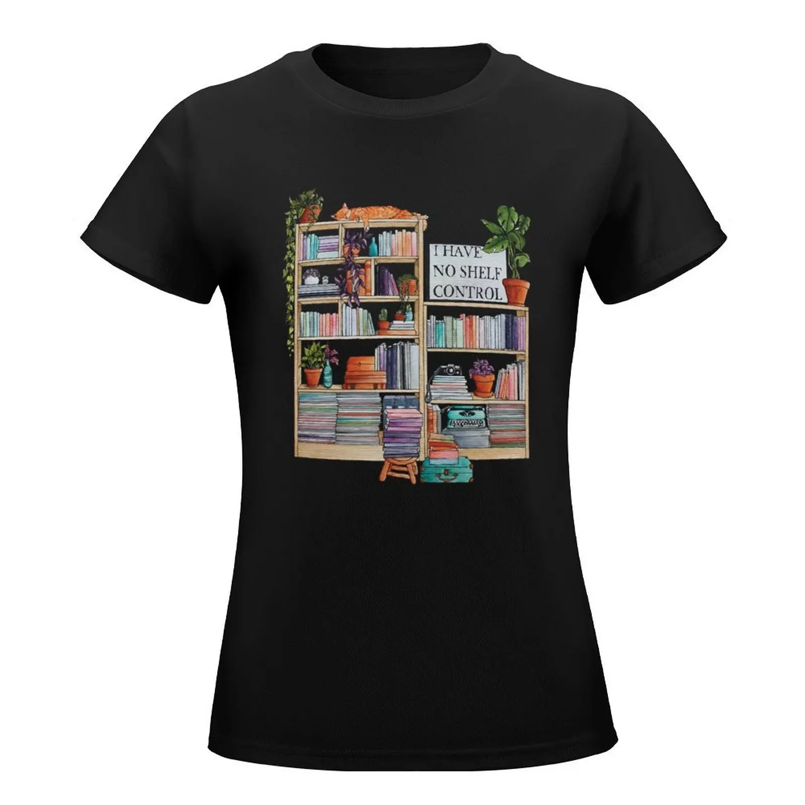 Watercolor bookshelf I have no shelf control T-Shirt sports fans oversized cropped t shirts for Women