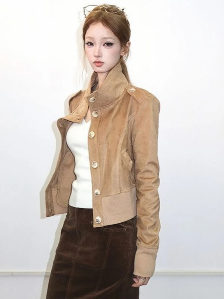 

Уличная одежда, винтажные однотонные пальто для женщин Y2k, эстетичное повседневное однобортное пальто с воротником-стойкой в стиле Харадзюку, облегающее платье в стиле гранж ​ с