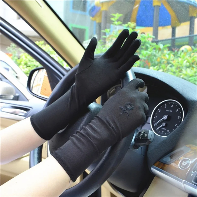 2024 New Women's Mid Length Sun Protection Gloves Women's Elastic Anti Slip Driving Gloves Breathable Thin Gloves